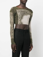 Jean Paul Gaultier Green Graphic-Print Mesh Crop Top