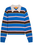 Guest In Residence Cropped Stripe Rugby Cashmere Polo Shirt Blue