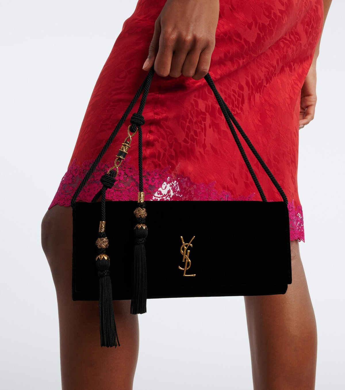 Saint Laurent Kate Small leather-lined velvet clutch