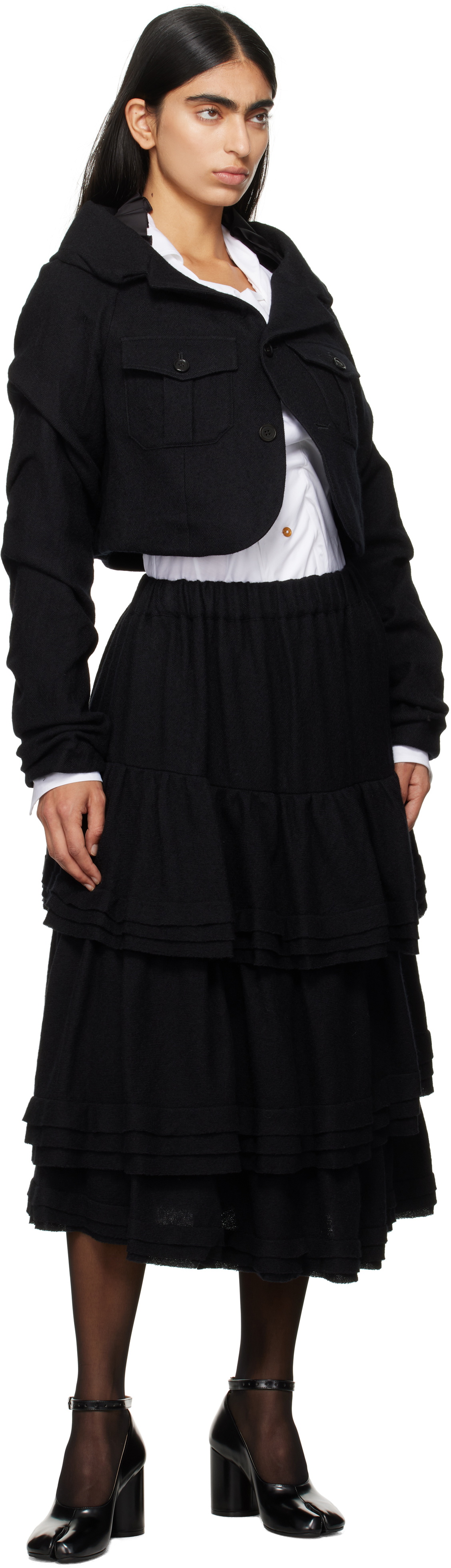 Noir Kei Ninomiya Black Open Collar Cropped Jacket