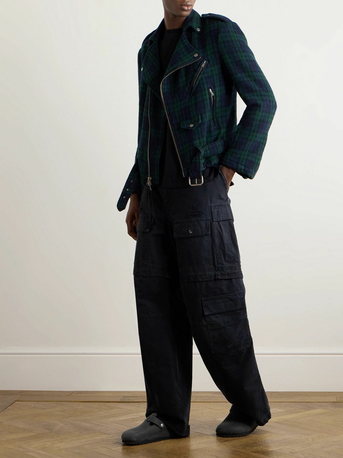 Greg Lauren - Brando Belted Checked Wool Jacket - Green