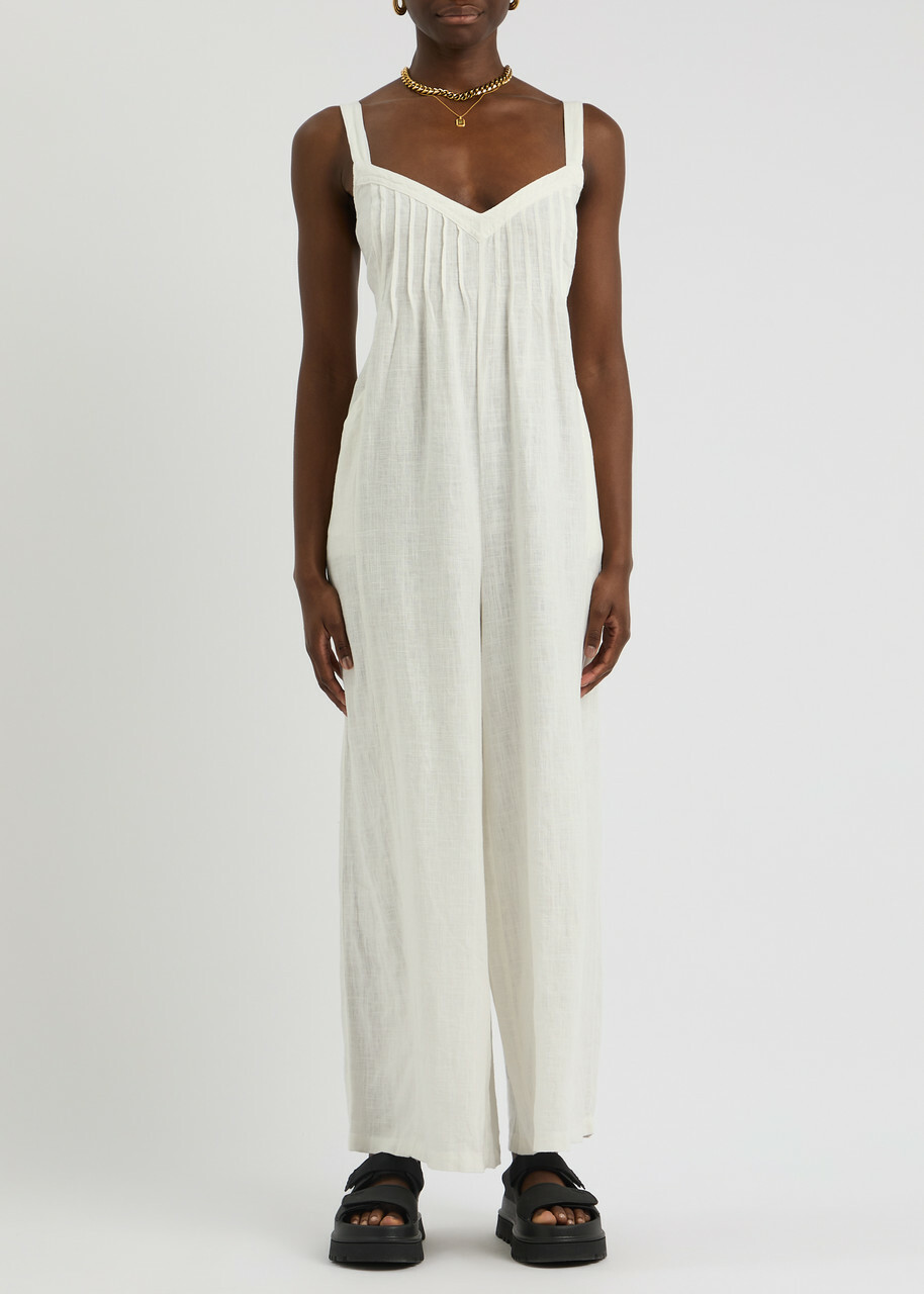 Free People Drifting Dreams Linen-blend Jumpsuit White XS (UK 4-6 / XS)
