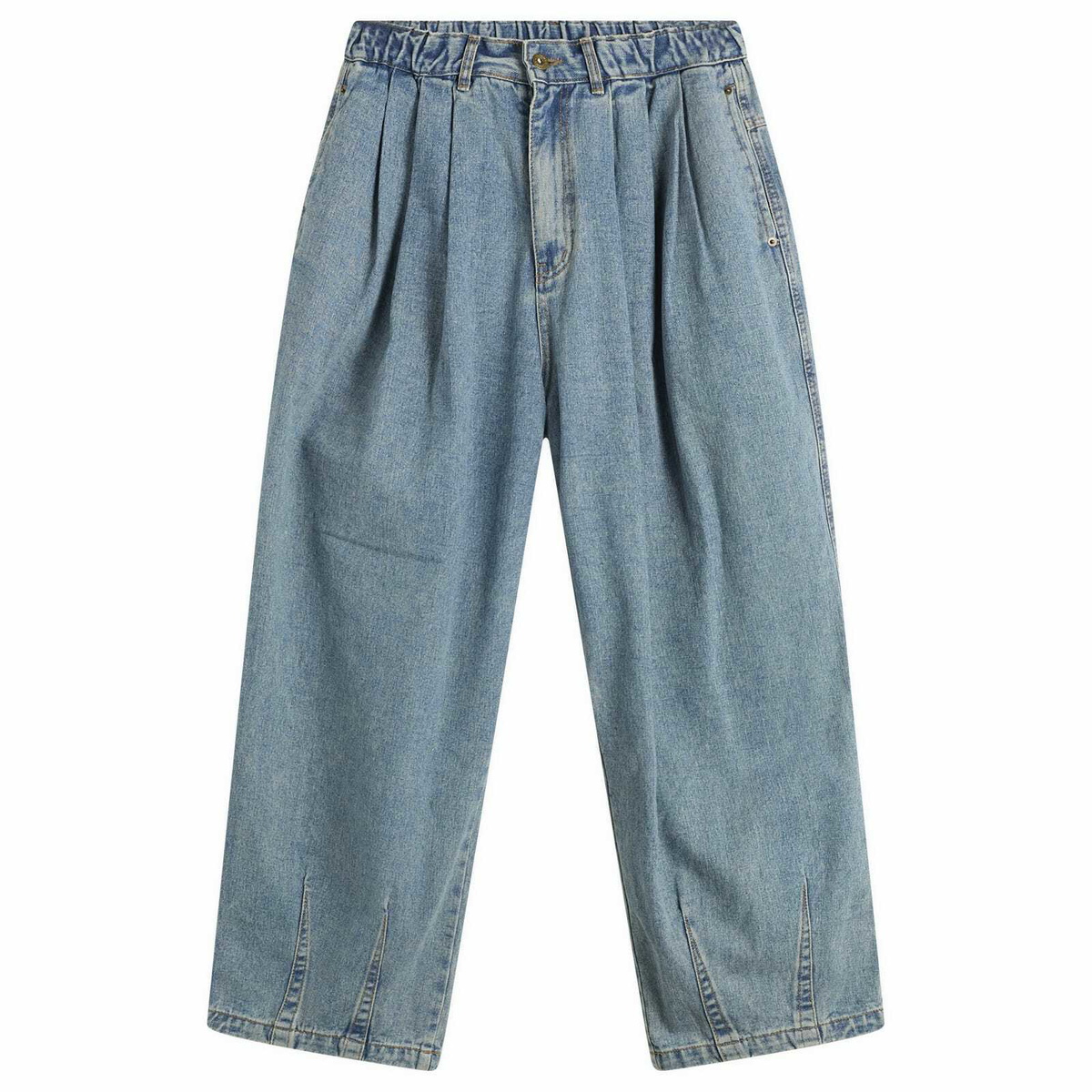 Anglan Men's Rigid Indigo Denim Balloon Pants in Dark Blue Anglan