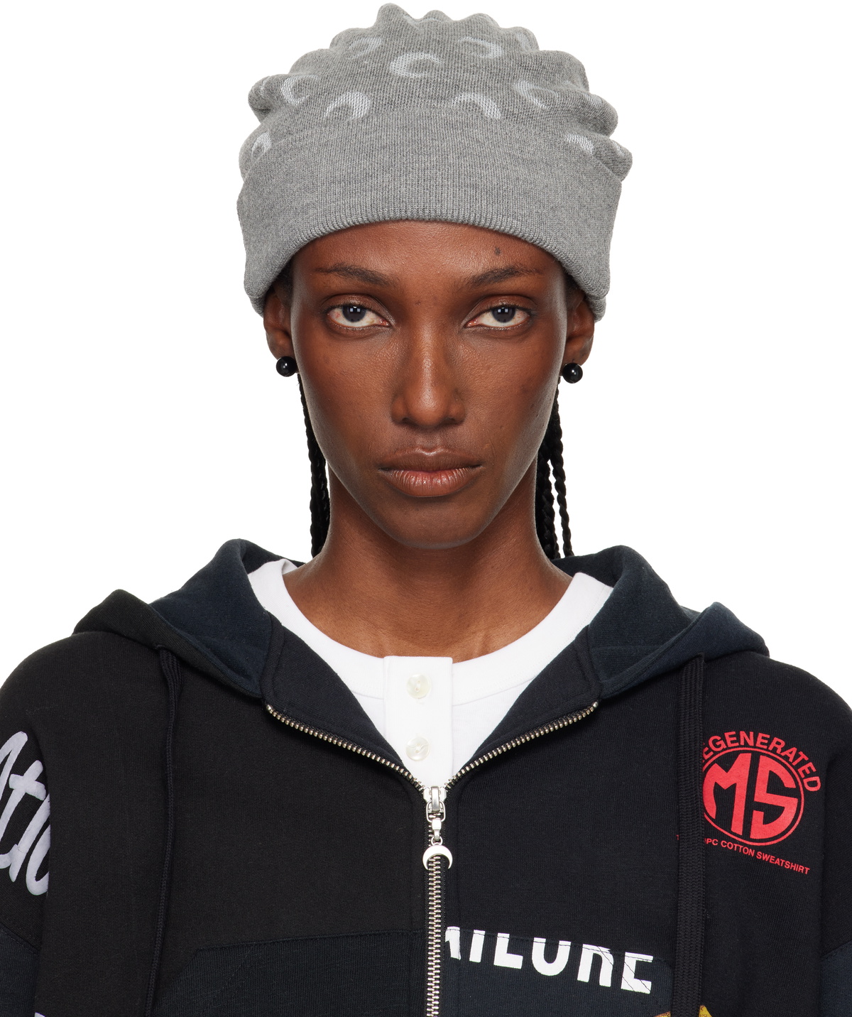 Marine Serre Black Embroidered Beret Marine Serre