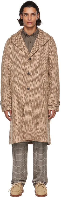 Photo: Etro Beige & Brown Wool Twill Pattern Coat