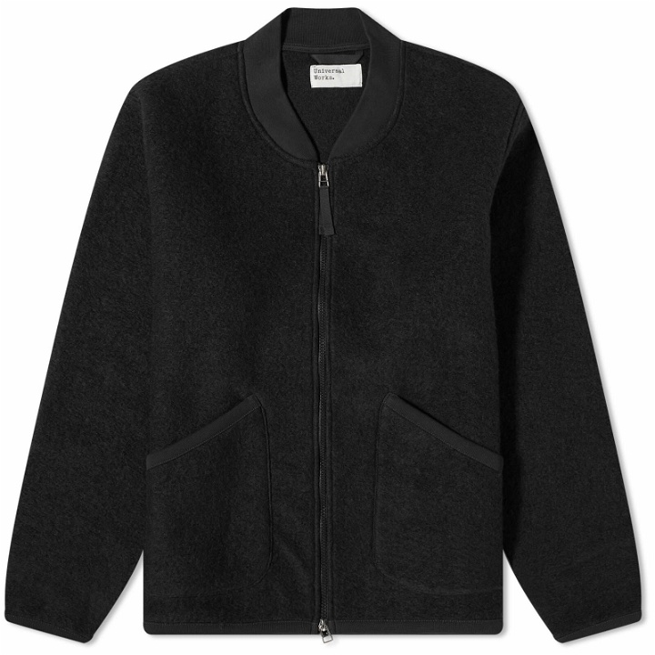 Photo: Universal Works Men's Wool Fleece Zip Bomber Jacket in Black