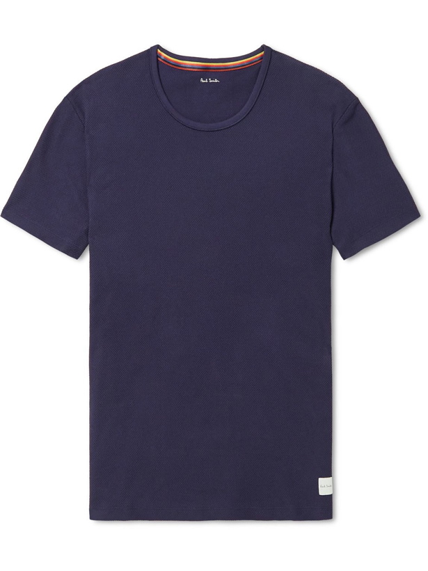 Photo: Paul Smith - Slim-Fit Logo-Appliquéd Textured Cotton-Blend Jersey T-Shirt - Blue