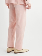 Richard James - Hyde Slim-Fit Striped Stretch-Wool and Cotton-Blend Seersucker Suit Trousers - Pink