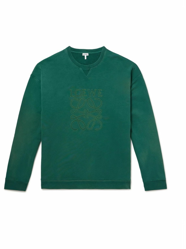 Photo: LOEWE - Logo-Embroidered Cotton-Jersey Sweatshirt - Green