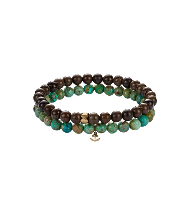 Photo: Sydney Evan Set of 2 14kt gold beaded bracelets with turquoise and jaspers