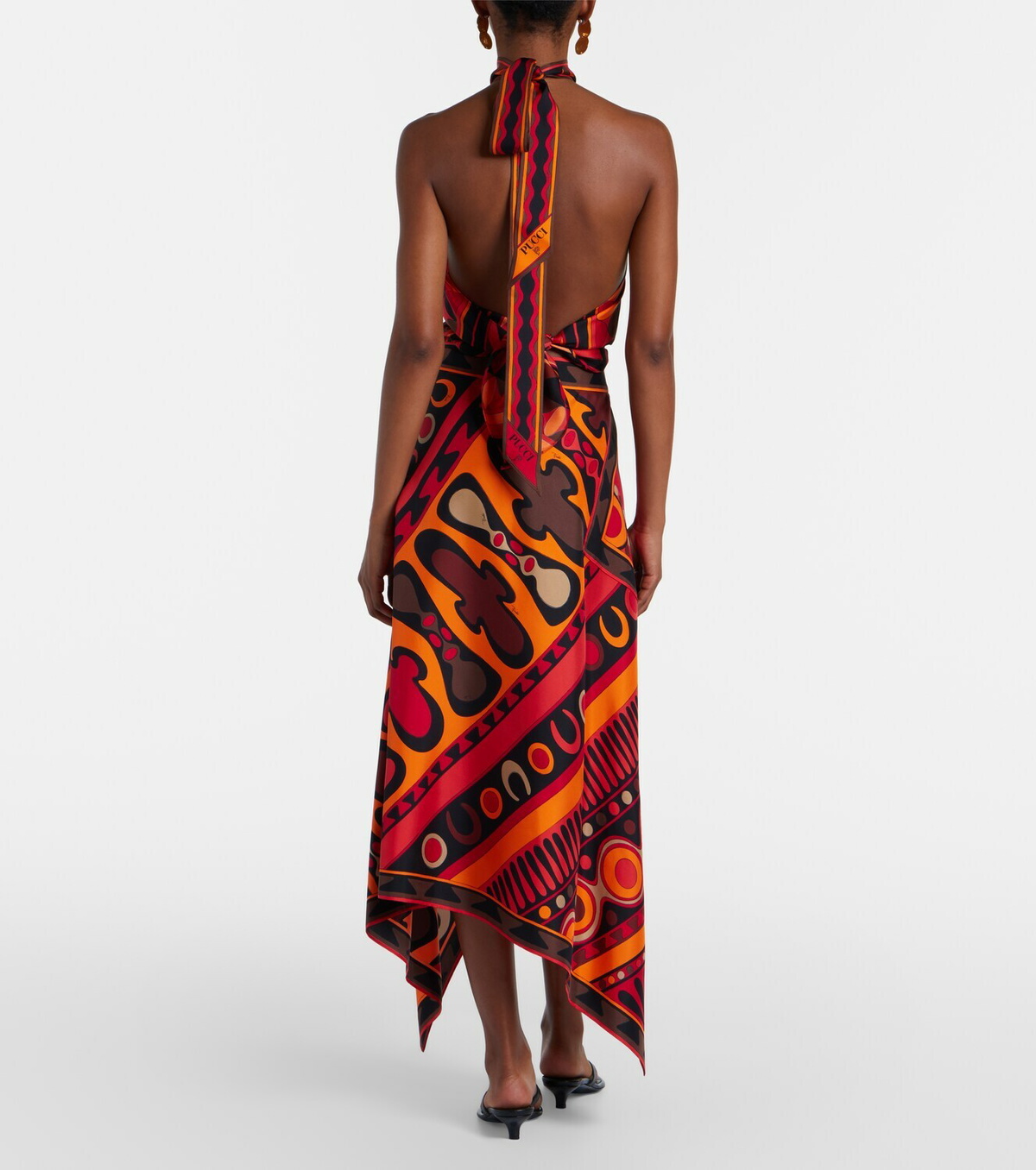 Pucci Soleil asymmetric silk twill midi skirt