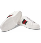 Gucci - Ace Watersnake-Trimmed Embroidered Leather Sneakers - Men - White