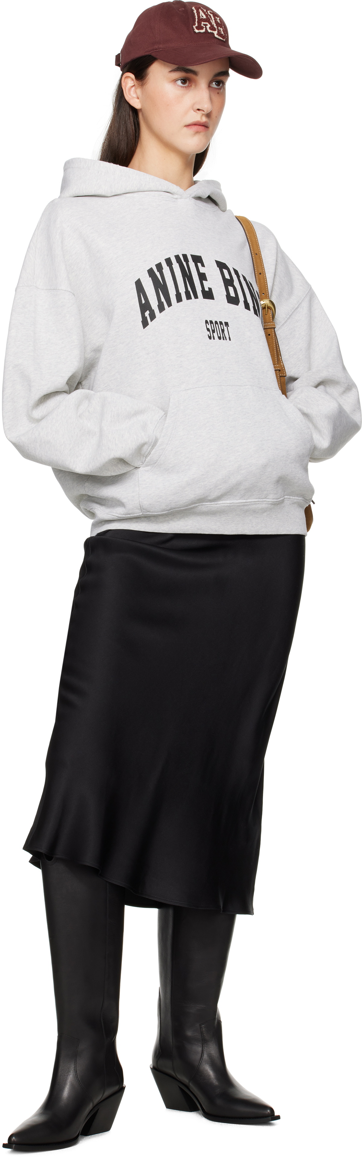 ANINE BING Black Bar Silk Midi Skirt