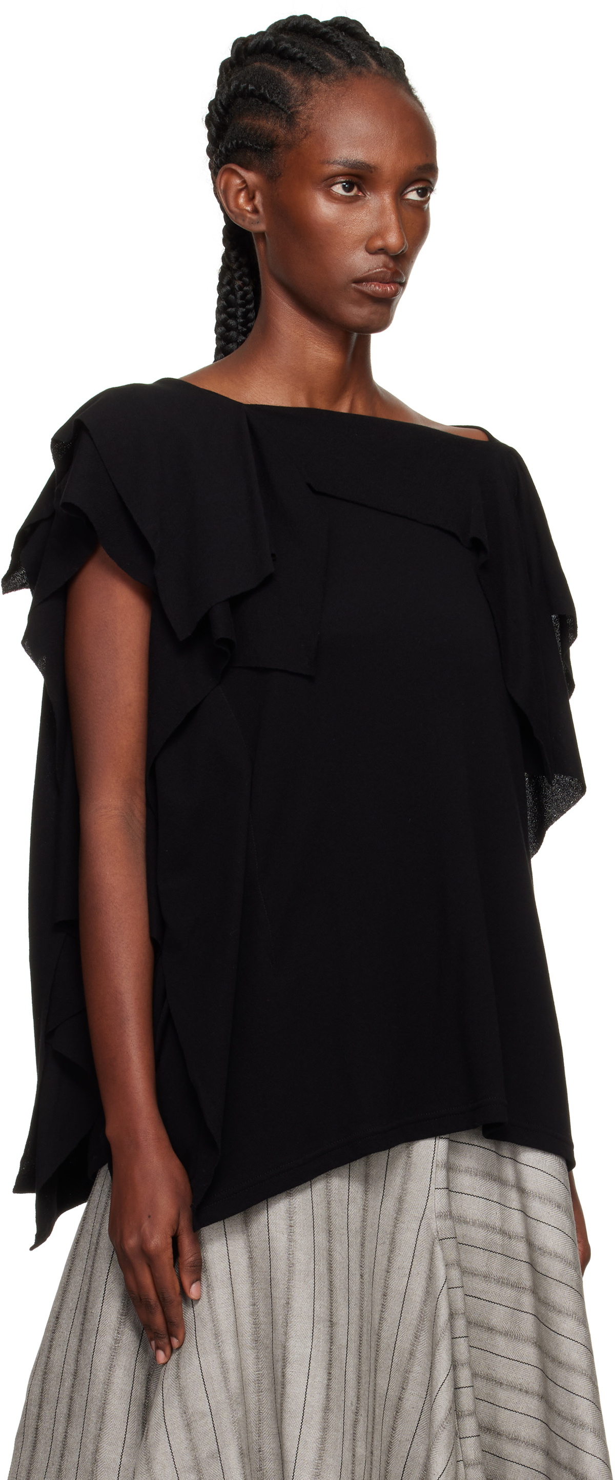 YOHJI YAMAMOTO Black High Twisted Crepe & Interlock Draped T-shirt