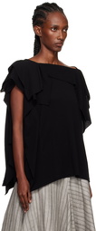 YOHJI YAMAMOTO Black High Twisted Crepe & Interlock Draped T-shirt
