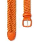 Charvet - 3cm Burgundy Leather-Trimmed Woven Elastic Belt - Orange