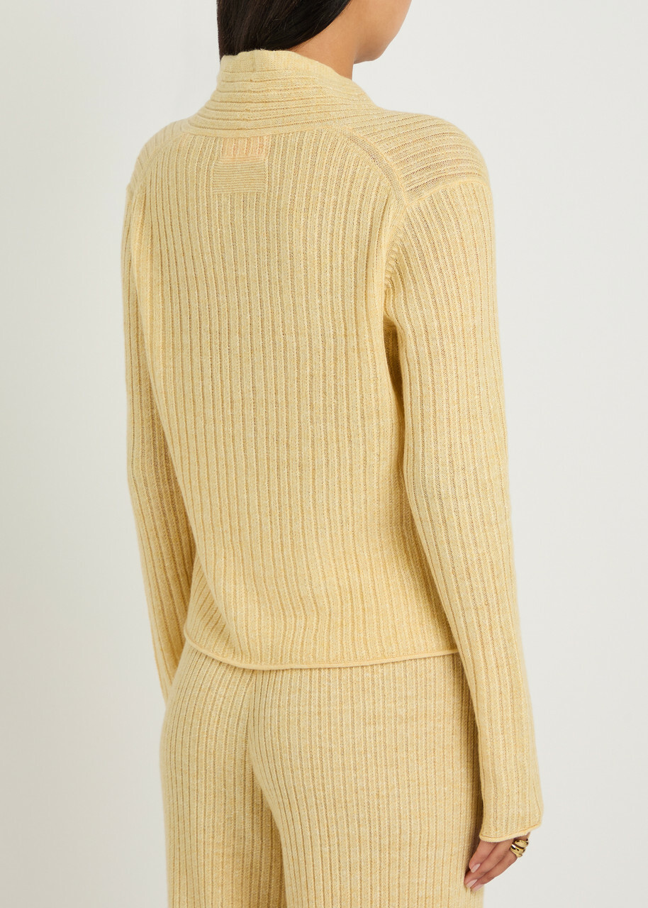 Guest In Residence Stealth Ribbed Cashmere and Linen-blend Cardigan Yellow