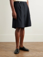 Stòffa - Pleated Wool-Seersucker Shorts - Blue