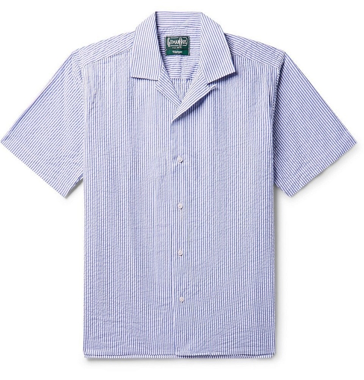 Photo: Gitman Vintage - Camp-Collar Striped Cotton-Seersucker Shirt - Blue