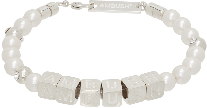 Photo: AMBUSH Silver & White Pearl Letterblock Bracelet