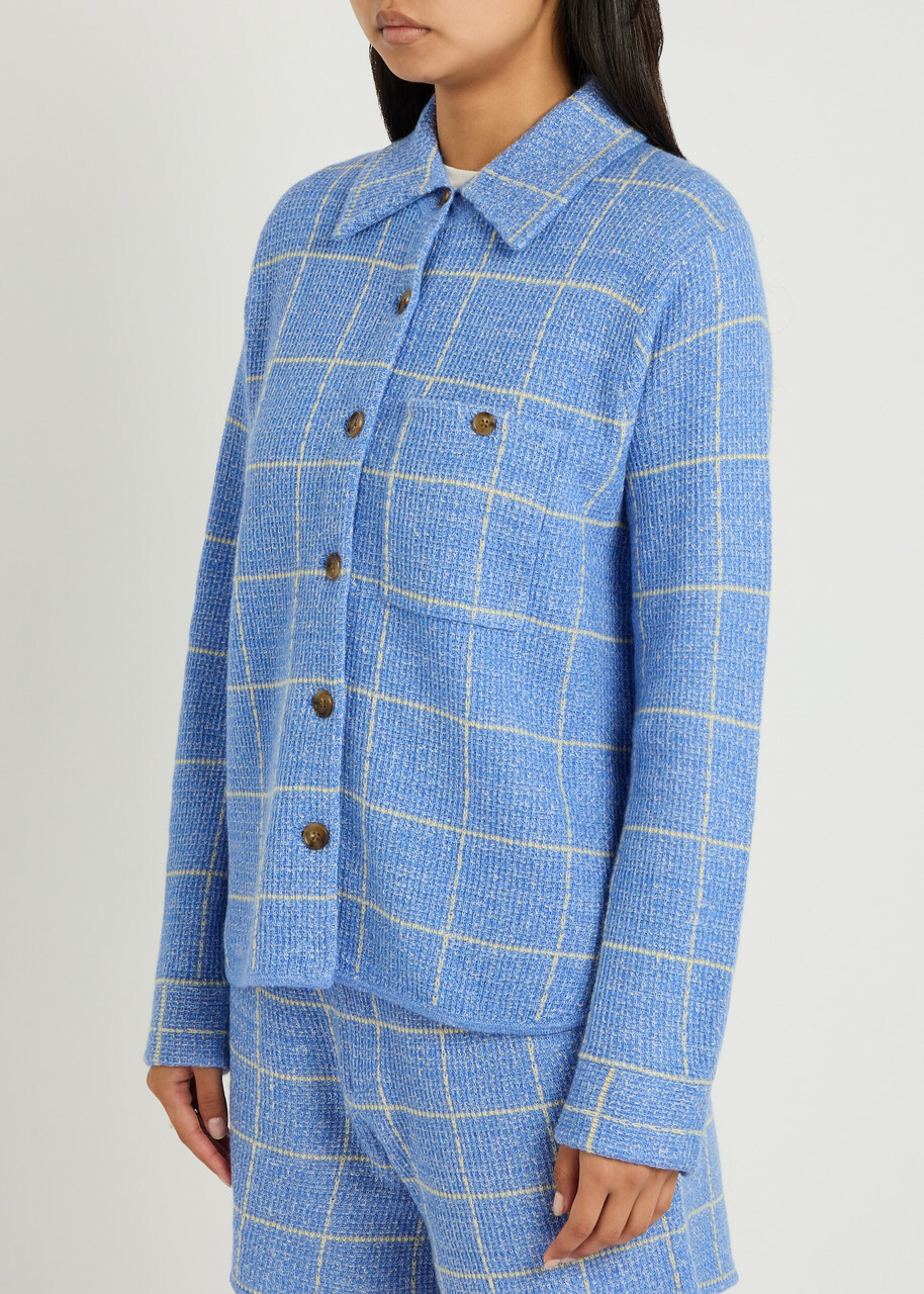 Guest In Residence Dylan Plaid Cashmere and Linen-blend Shirt Light Blue