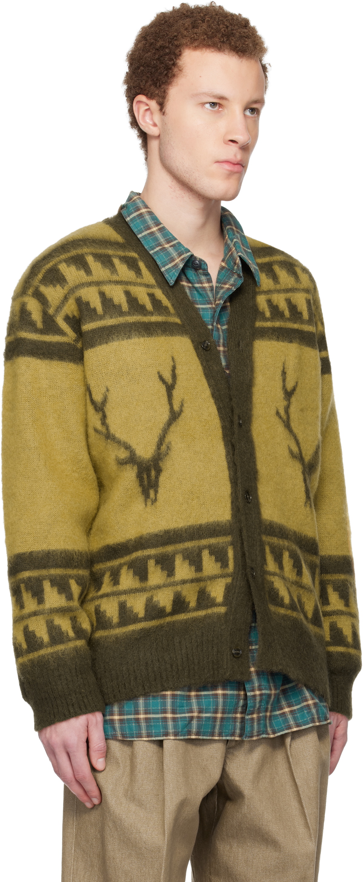 South2 West8 Yellow Mohair V-Neck Cardigan