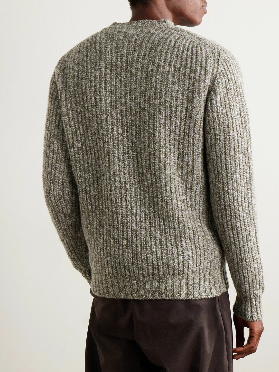 Incotex - Zanone Ribbed Brushed-Wool Sweater - Green