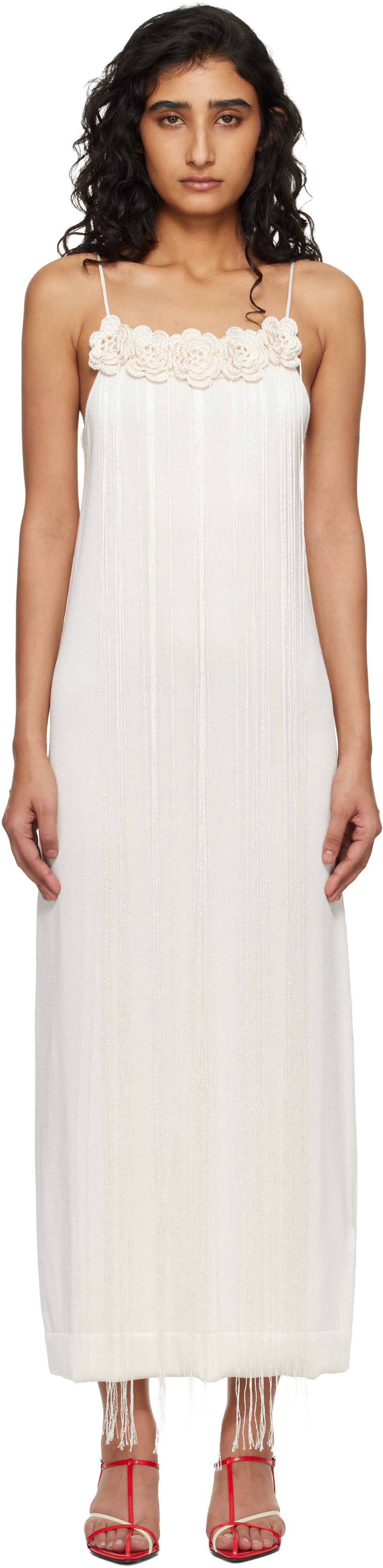 Jil Sander Off-White Cotton Double Spaghetti Straps Maxi Dress