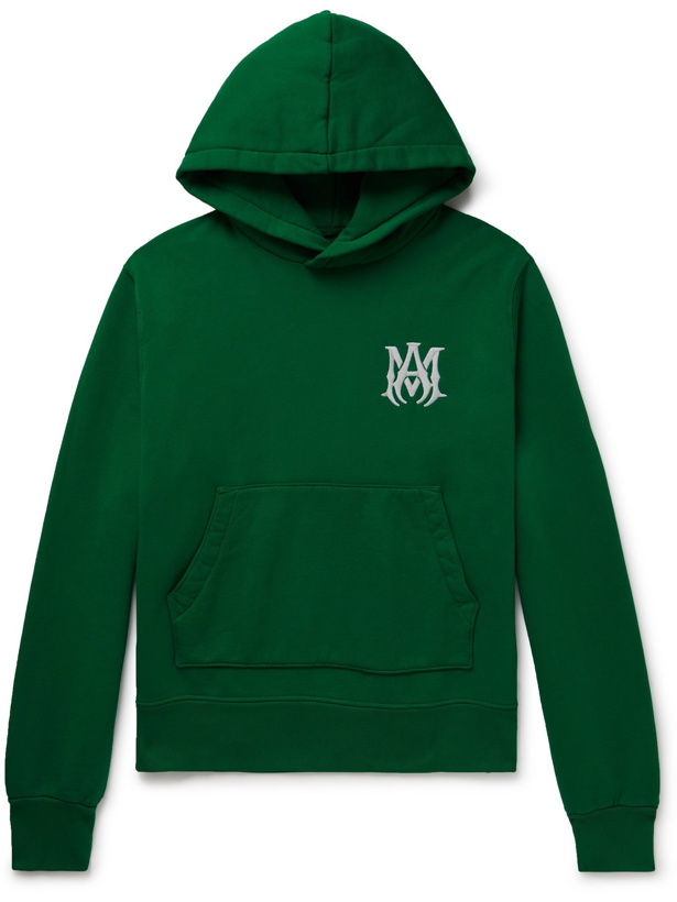 Photo: AMIRI - Logo-Embroidered Loopback Cotton-Jersey Hoodie - Green