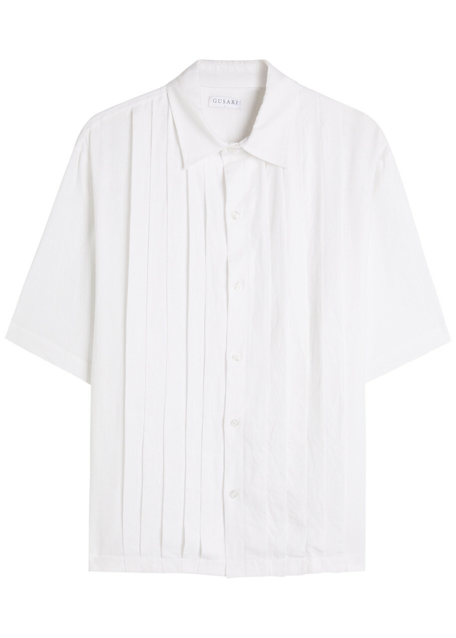 Gusari Montecarlo Pleated Linen Shirt White