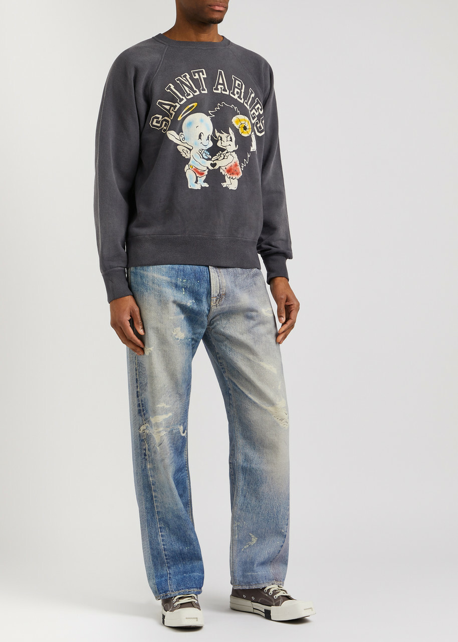 Saint Mxxxxxx Saint Aries Printed Cotton Sweatshirt Black SAINT