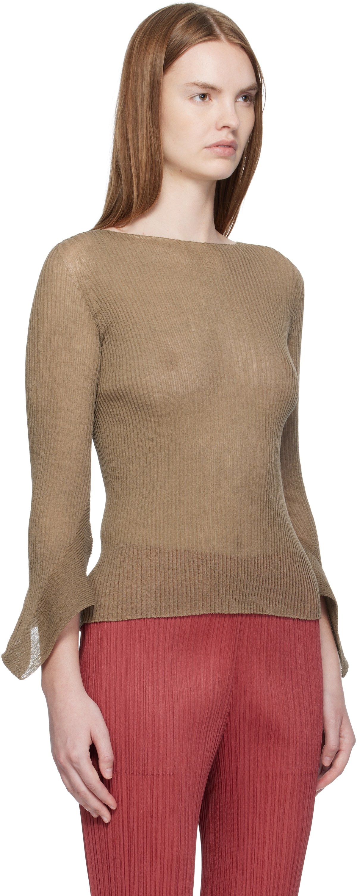 ISSEY MIYAKE Brown Spikelet Knit Sweater