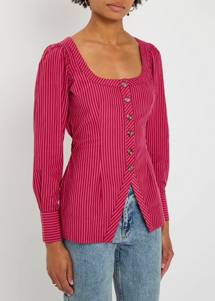 Damson Madder Clare Striped Cotton Blouse Red