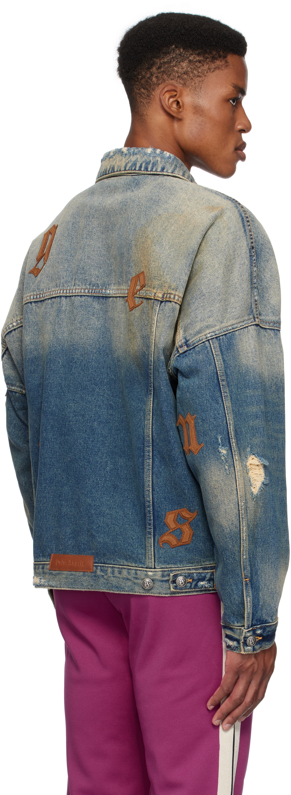 Palm Angels Blue Oversize Logo Patches Denim Jacket Palm Angels