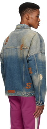 Palm Angels Blue Oversize Logo Patches Denim Jacket