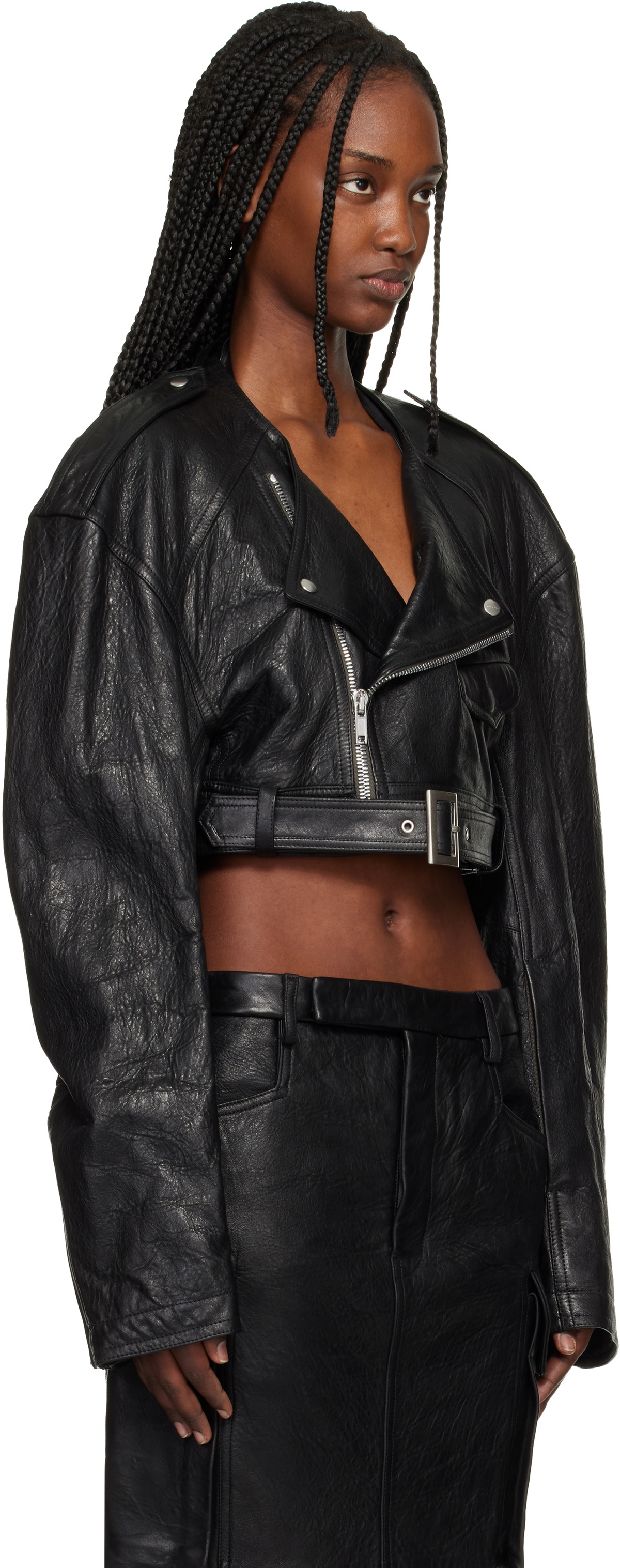 Rick Owens Black Temple Micro Leather Biker Jacket