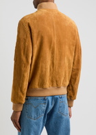 Versace Logo-debossed Suede Bomber Jacket Tan