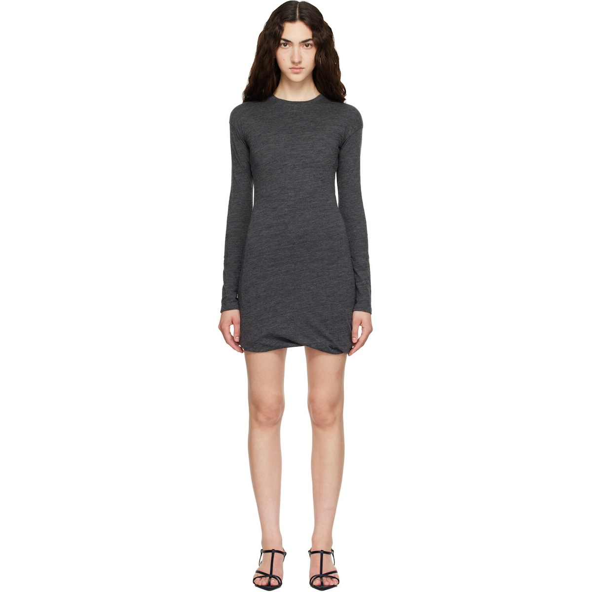 Jil Sander Gray Long Sleeves Crew Neck Double Layer Minidress