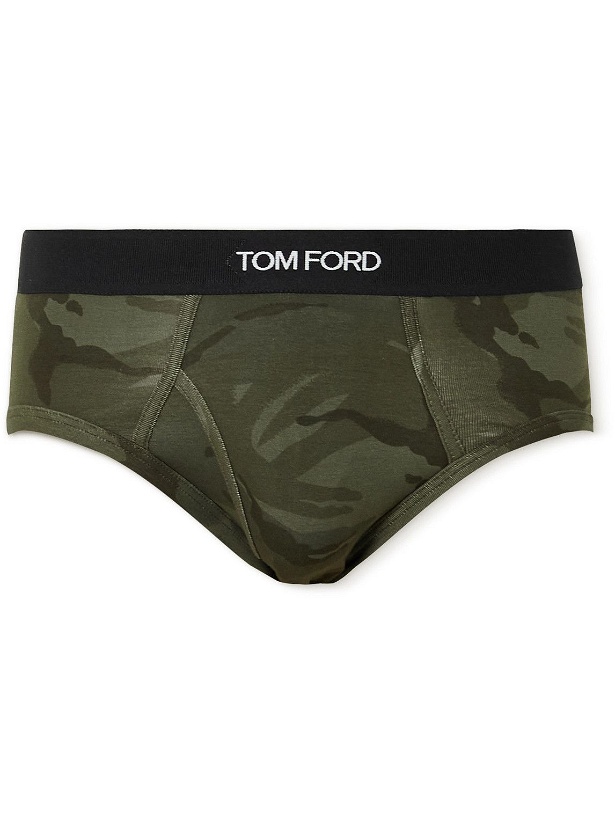 Photo: TOM FORD - Camouflage-Print Stretch-Cotton Jersey Briefs - Green