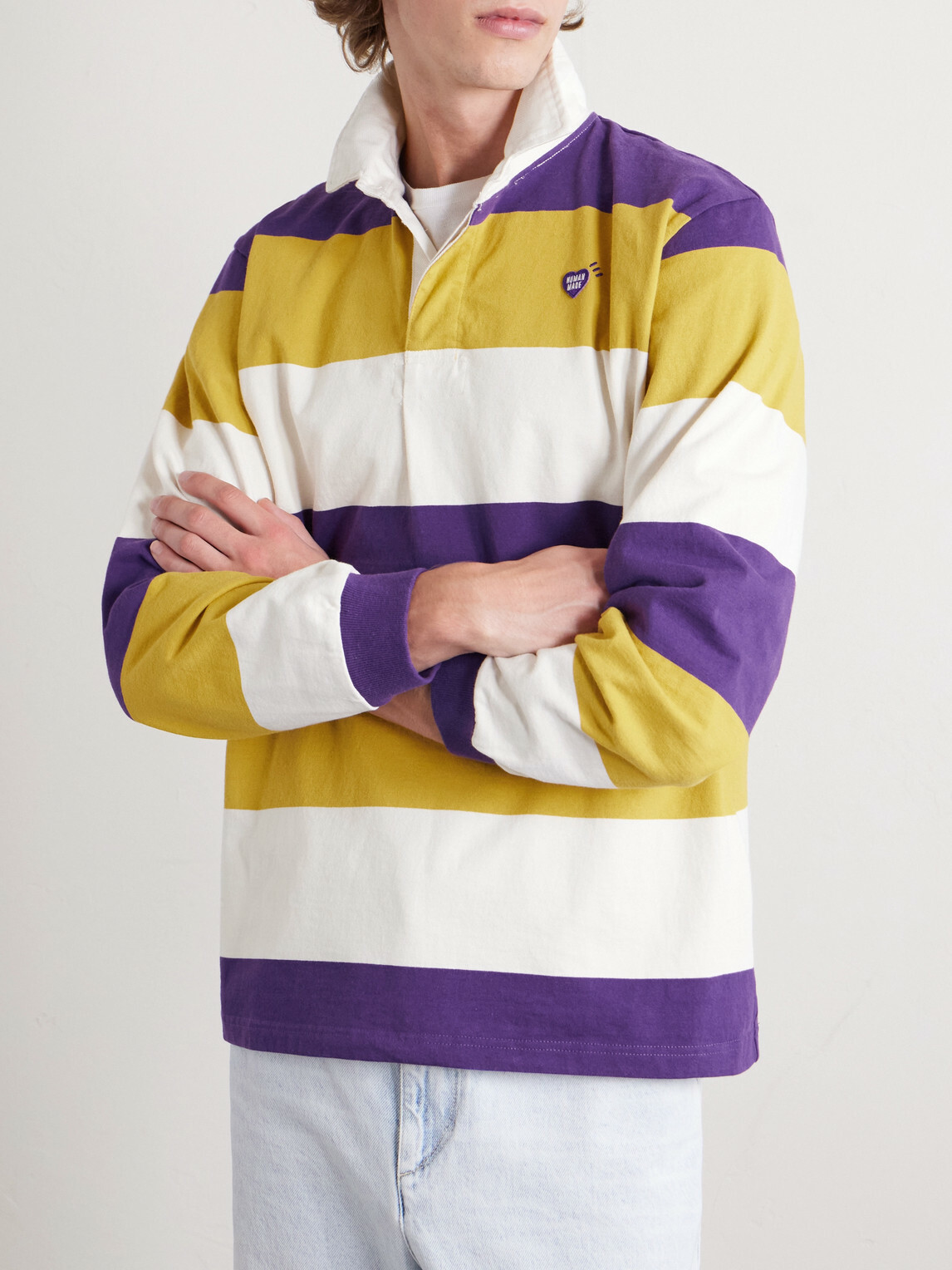 Human Made - Logo-Appliquéd Striped Cotton-Jersey Polo Shirt - Purple