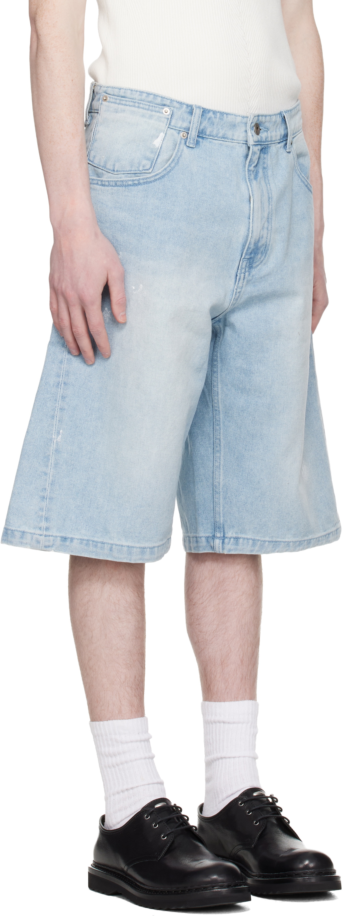 COOR Blue Painted Washed Bermuda Denim Shorts