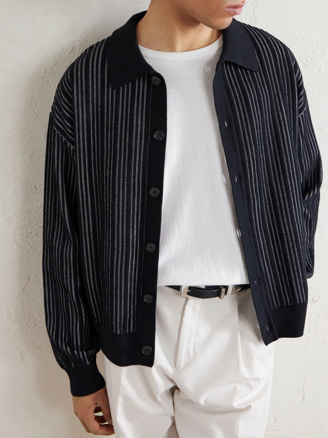 mfpen - Formal Striped Ribbed Cotton Cardigan - Black