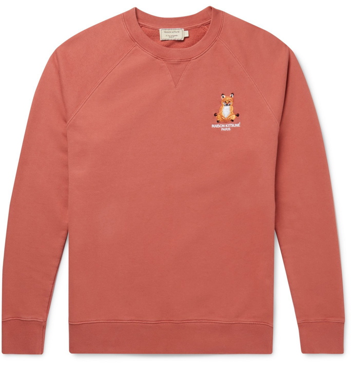 Photo: Maison Kitsuné - Logo-Embroidered Loopback Cotton-Jersey Sweatshirt - Pink