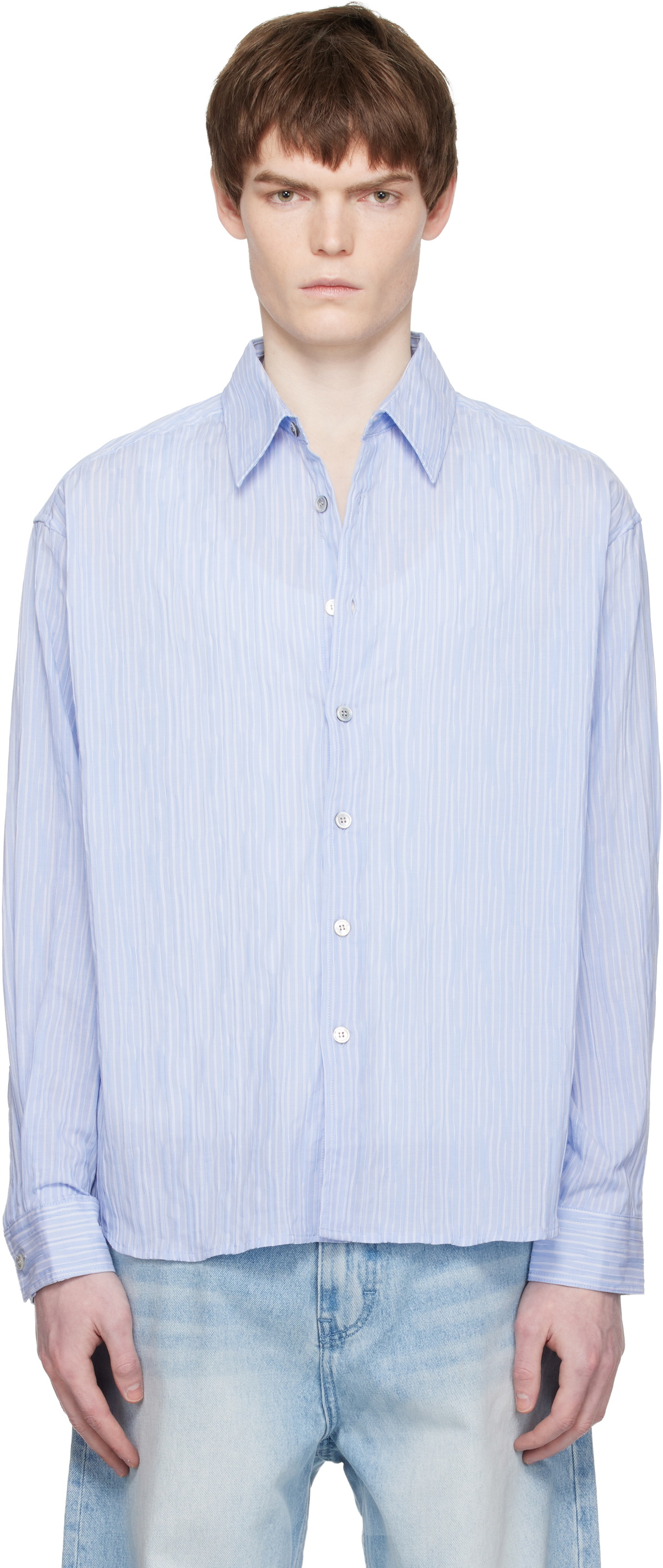 COOR Blue Semi-Overfit Wrinkle Stripe Shirt