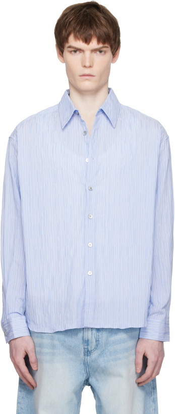 Photo: COOR Blue Semi-Overfit Wrinkle Stripe Shirt
