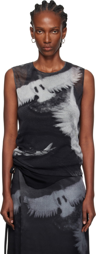 Photo: Ann Demeulemeester Black & Gray Doves Printed Tulle Tank Top