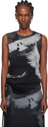 Ann Demeulemeester Black & Gray Doves Printed Tulle Tank Top