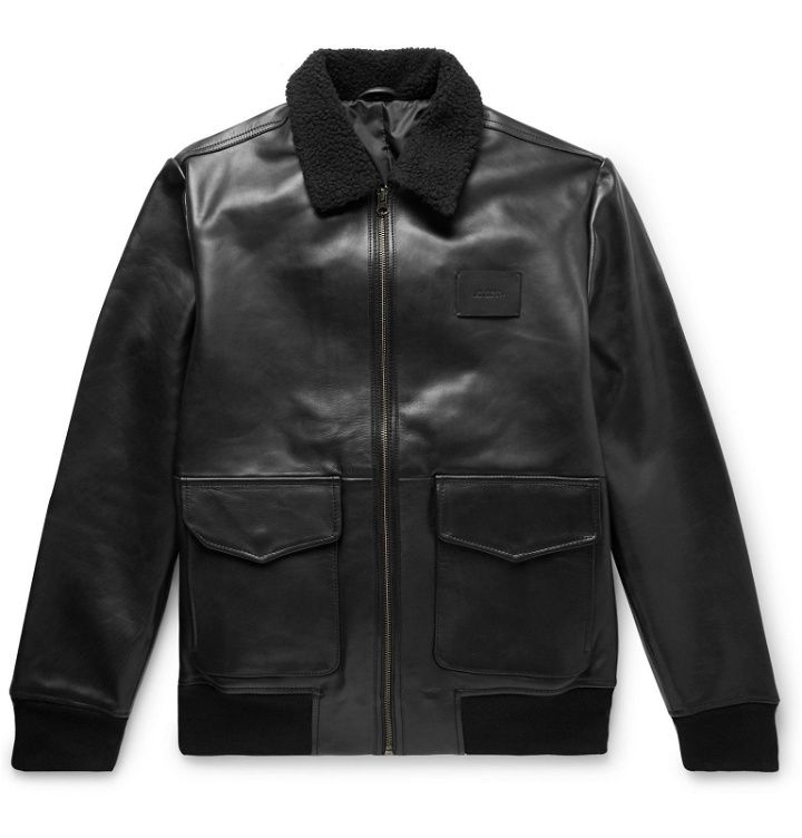 Photo: Saturdays NYC - Tunstall Shearling-Trimmed Leather Jacket - Black