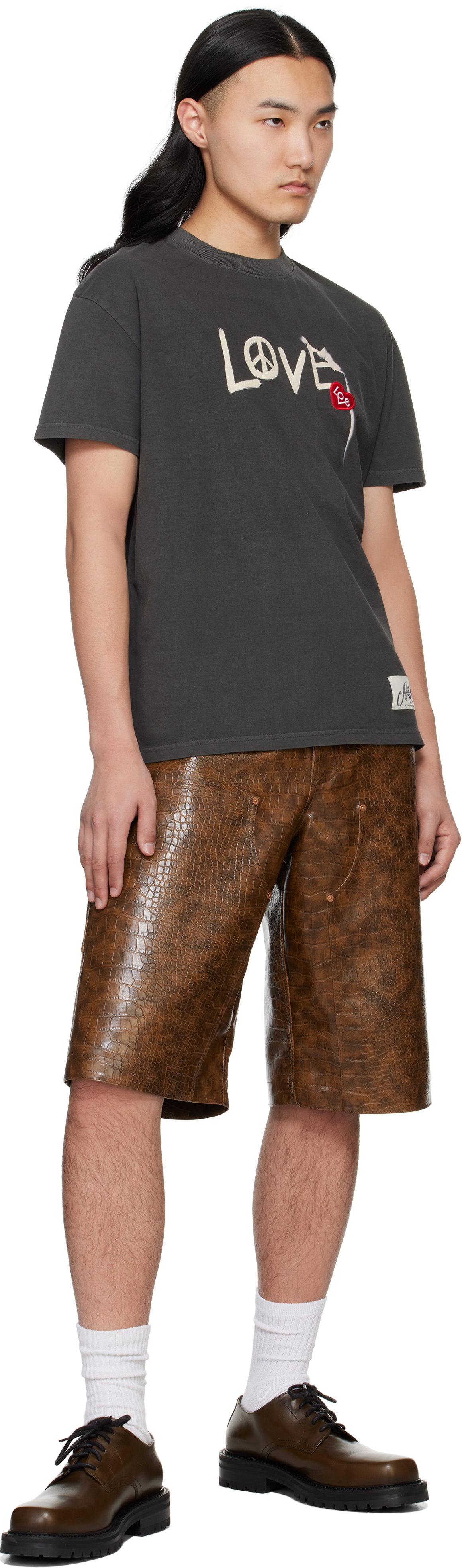 Andersson Bell Brown Double Knee Faux-Leather Shorts
