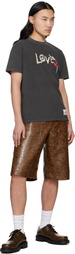 Andersson Bell Brown Double Knee Faux-Leather Shorts